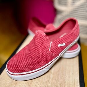 Vans Red Corduroy Slip-On Sneakers